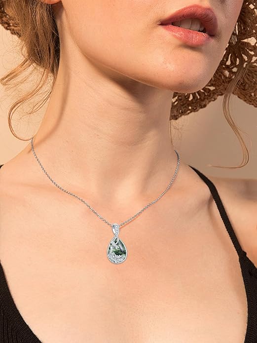 Green Jade Necklace Sterling Silver Teardrop Hummingbird/Dragonfly/Butterfly/Bee/Cat/Cardinal/Owl/Fox/Sloth Natural Jade Jewelry Birthday Mothers Day Christmas Gifts Women Mom Her