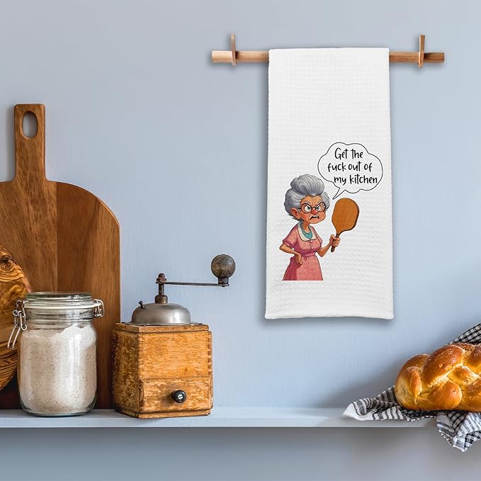 Funny Sarcastic Kitchen Towels for Women, Get The FXXK Out of My Kitchen Dishcloths, Housewife Tea Towels with Saying, Cute Housewarming Gifts, Kitchen Decor Gifts for Mom Sister Hostess