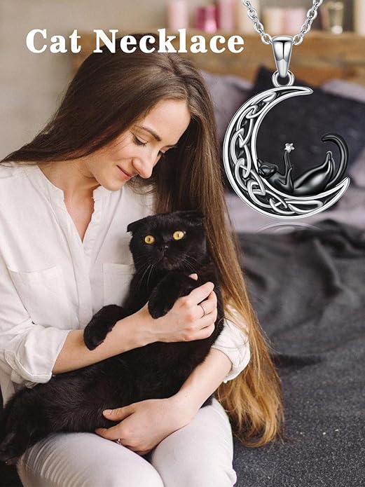 Fox/Cat/Axolotl/Sloth/Panda Necklace Crescent Moon Necklace 925 Sterling Silver Cute Animal Jewelry as Birthday Mothers Day Gifts for Women