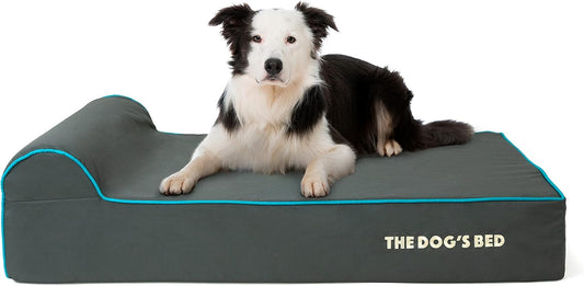 The Dog’s Bed Orthopedic Headrest Dog Bed Large Grey/Blue 40x25, Memory Foam, Pain Relief for Arthritis, Hip & Elbow Dysplasia, Post Surgery, Lameness, Veterinary Approved, Waterproof Washable Cover