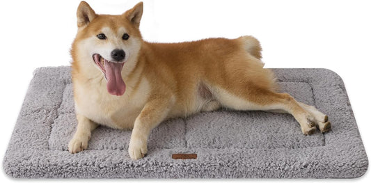 Joydeco Low Profile Dog Crate Mat Reversible Bed Pad, Washable Dog Pad Mat with Ultra Soft Fleece, Compact Design Kennel Beds Mats for Large Medium Small Pets, 35" x 23" Gray