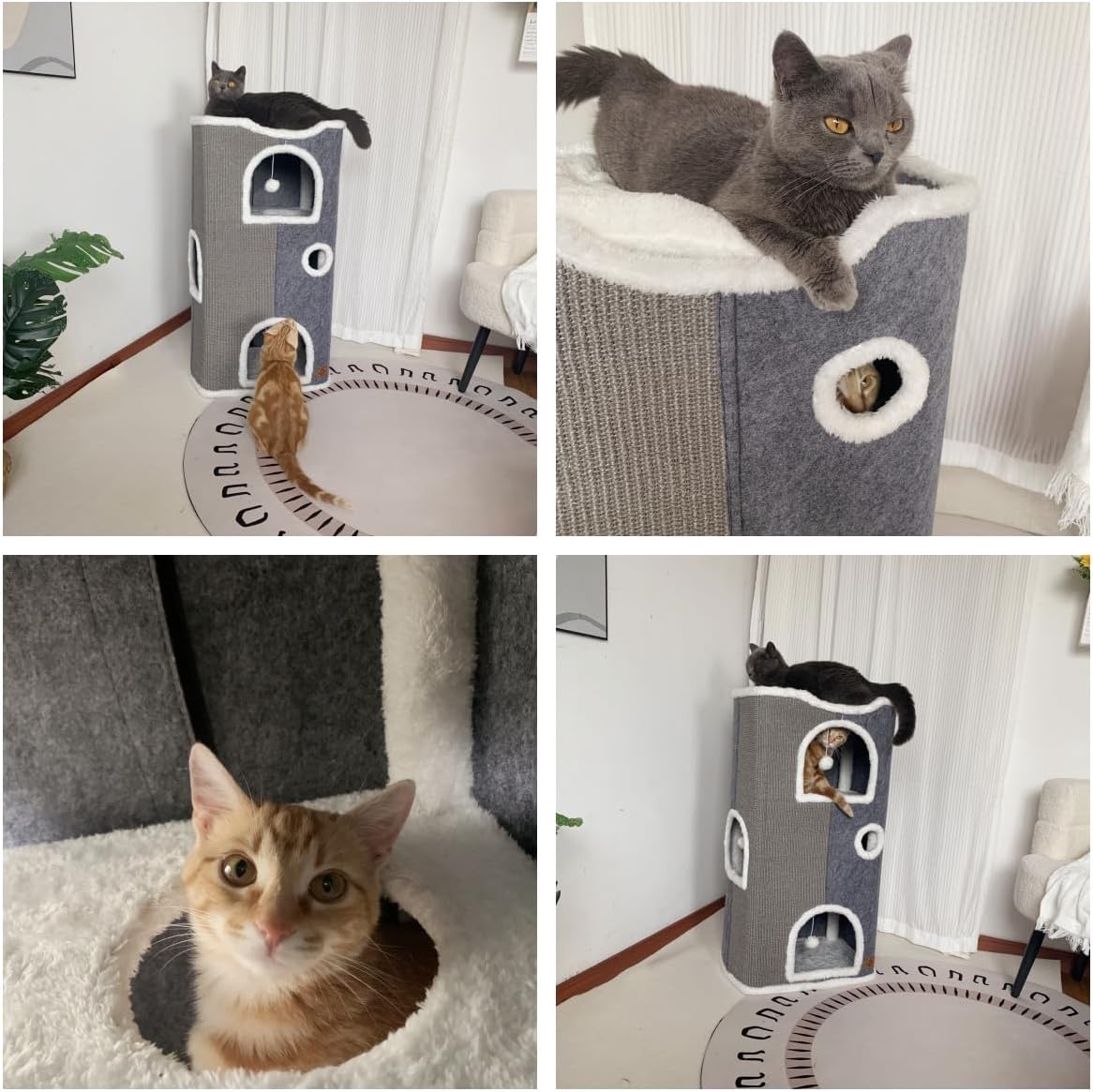4-Level Cat House for Indoor Cats,Covered Cat Beds and Furniture with Scratch Pad,Hideaway Cave &Cushions,Modern Cat Tower Condo for Multi Small Pet and Large Cats Navy Blue