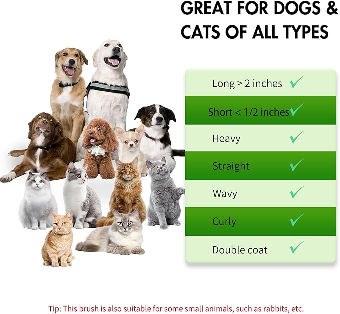 Dog Brush for Shedding, Self Cleaning Slicker Brush Ideal for Short Long Haired Dogs & Cats. Removes Loose Fur, Undercoat, Mats, Tangled Hair. Suit for Large Medium Small Animal, Green