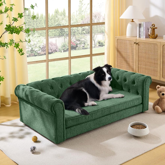 Dog Sofa Couch for Medium to Large Dogs, 55" Memory Foam Pet Sofa Couch with Washable Fabric, Durable Elevated Dog Bed with Legs, Removable Cushion for Medium and Large Dogs, Green