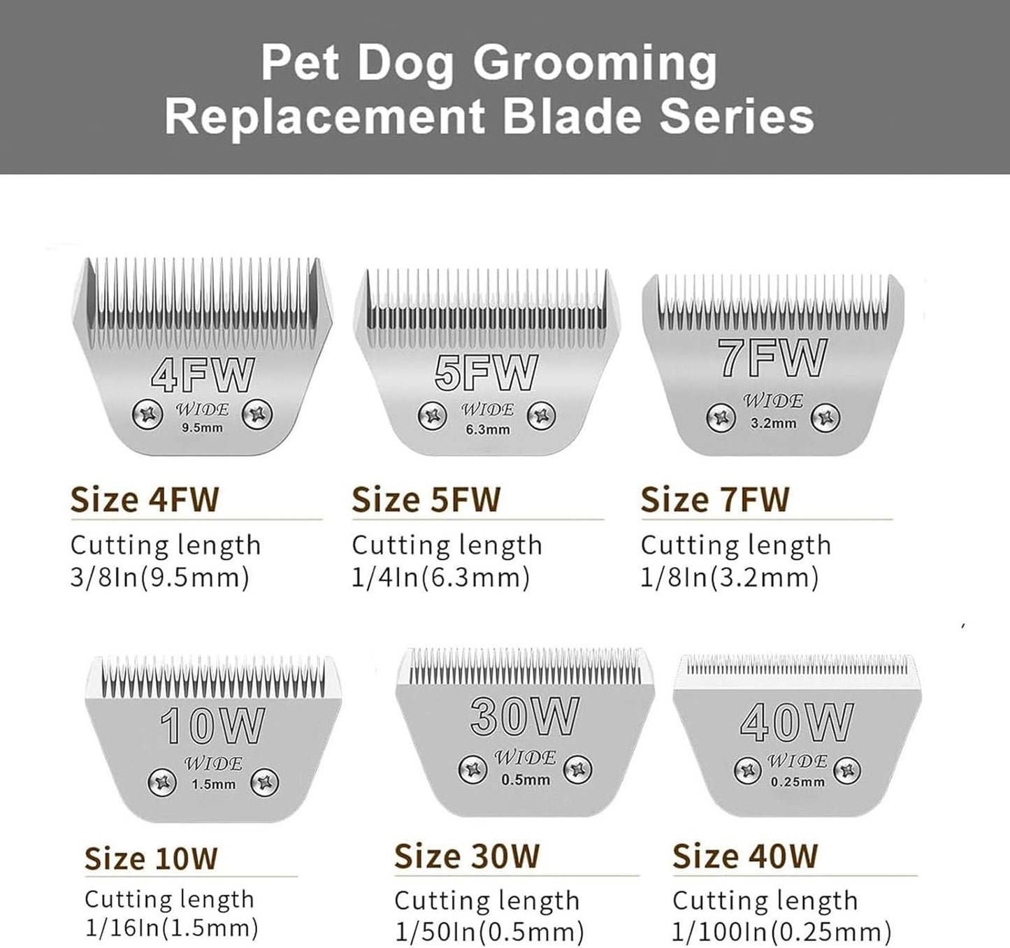 4PCS Wide Blades for Dog Grooming Blades Compatible with Andis,Oster A5,Wahl km10 Dog Clippers Stainless Steel Blades for Animal Dog,Cat,Horse,Silver Size: #10W+30W+5FW+7FW