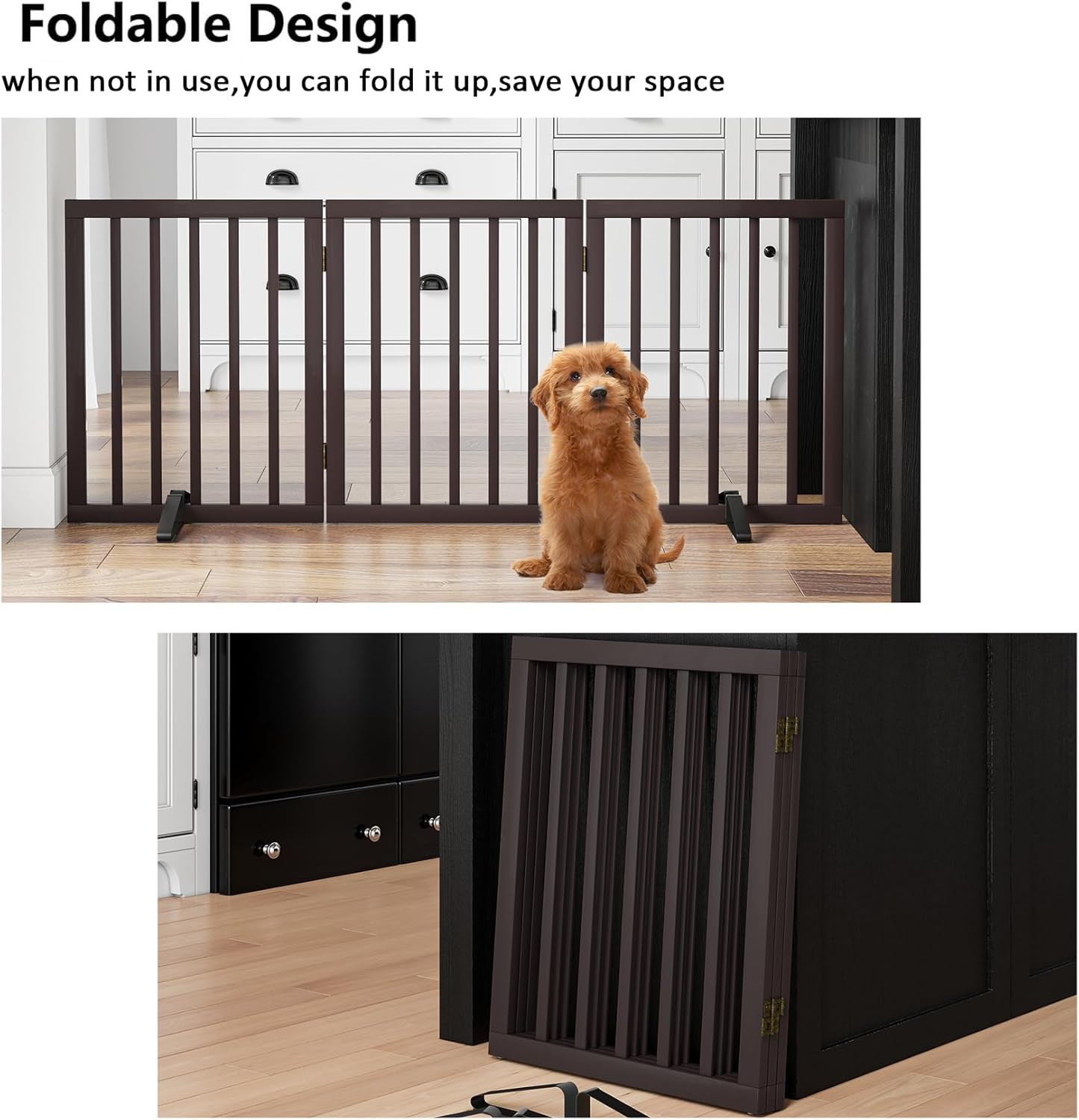 Dog Gates for Doorways Stair House Freestanding Pet Gates for Dogs Wooden Dog Gate with Support Feet Indoor Fence