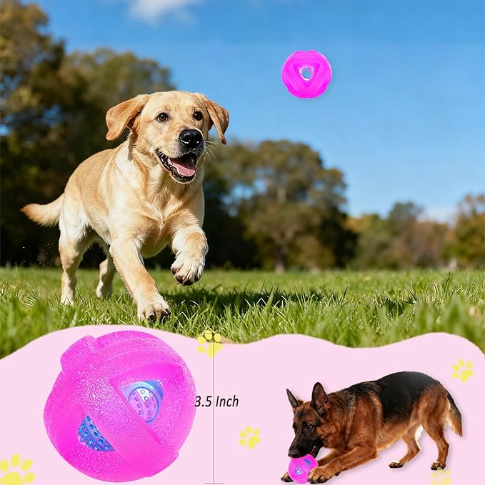 Dog Ball Toy for Chewing and Treat Dispensing - Rubber Chew Balls, Interactive Dog Puzzle Ball Toys for Fun & Chew Time, Treat Dispensing Toys for Small Medium Breed, 3.5 Inch (Pink)