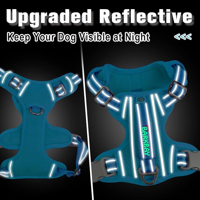 BARKBAY Dog Harness No Pull with ID Tag Pocket - Heavy Duty, Reflective, Easy Control for Large Dogs(Blue,S)