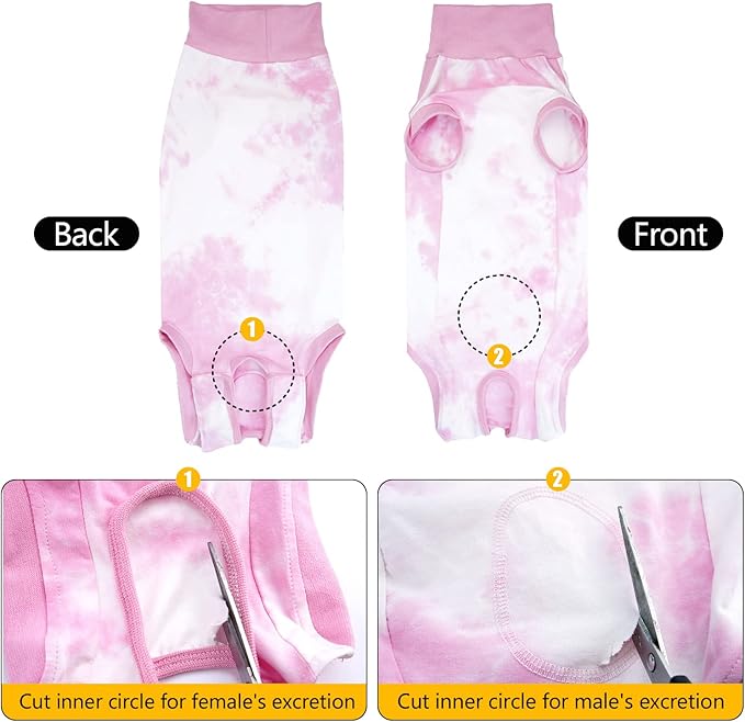 Dogs Onesie Suit for Male/Female Breathable Dog Recovery Tie Dye Pjs Wound After Surgery Wear, Prevent Licking Wounds, E-Collar & Cone Alternatives XL Pink2