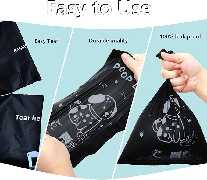 Compostable Dog Poop Bags，240 Count - 100% Leakproof & Biodegradable Dog Bags for Poop，Includes Free Dog Poop Bag Holder & Clip