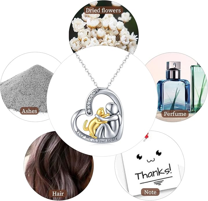 JUSTKIDSTOY Dog/Cat/Hummingbird Urn Necklace for Ashes S925 Sterling Silver Heart Cremation Jewelry Keepsake Memorial for Women