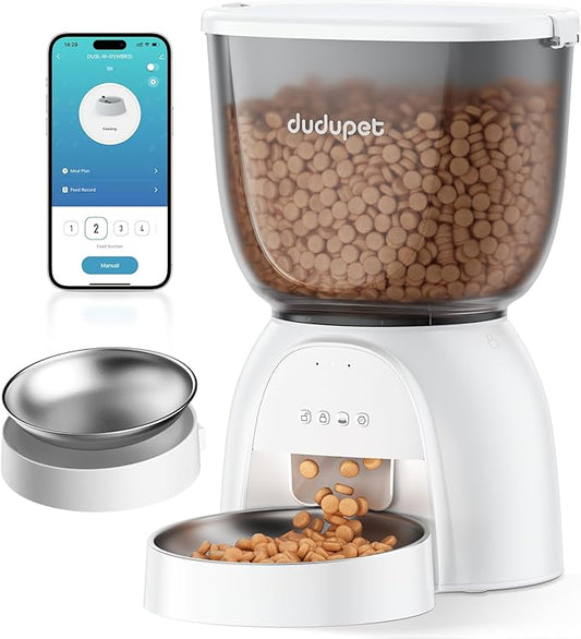 Automatic Cat Feeder with WiFi, App Control Automatic Pet Feeder, 5L Cat Food Dispenser Remote Feeding,10 Meals Programmable 1-15 Portion Control with Stainless Steel, Auto Dog Feeders Dry Food Only