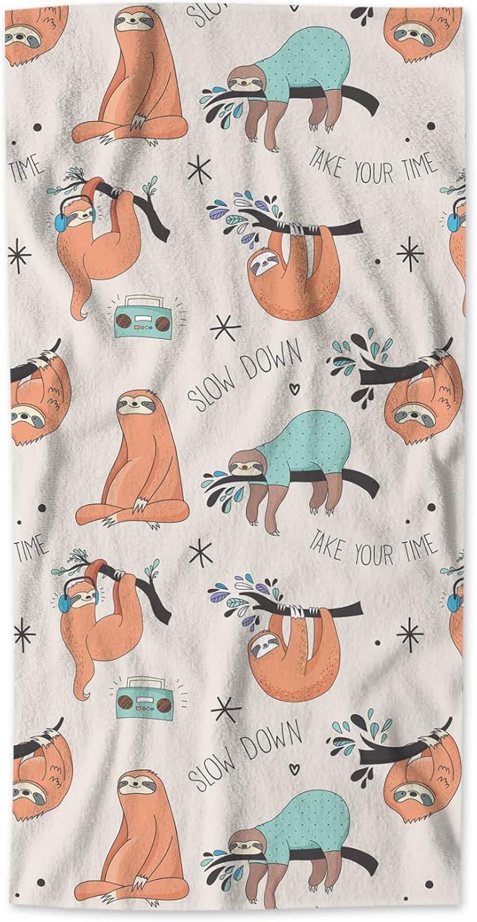 AOYEGO Sloth Towels Cute Sloth On Tree Branch Music Slow Down Soft Highly Absorbent Large Hand Towels for Bathroom Hotel Gym and Spa 15x30 Inch