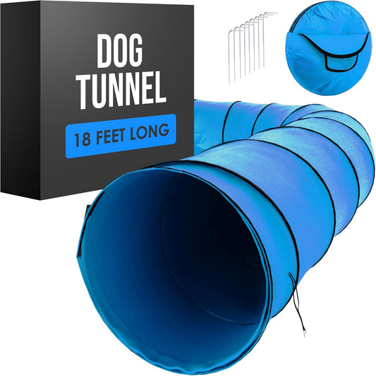 Houseables Dog Tunnel, Dog Agility Tunnel, Agility Equipment, Puppy Obstacle Course, Pet Playground, Crawling, Small, Medium, Large, Indoor/Outdoor, Play, Pop Up Set, Exercise Tube, Toy, Blue, 18 Feet