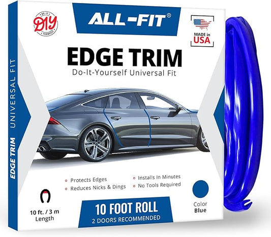 All-Fit Automotive Car Door Edge Protector – Universal DIY Edge Trim to Prevent Scratches & Dings – Flexible Adhesive Molding Trim for Cars, Trucks & SUVs (10 Ft - Blue)