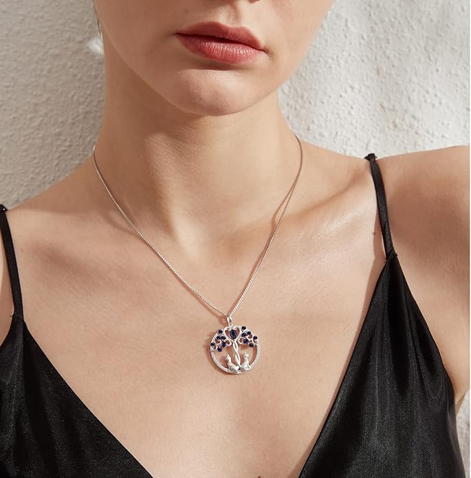 jiamiaoi 18K White Gold Plated Cat Necklace 925 Sterling Silver Diamond Cat Necklace Silver Cat On Moon Necklace for Women Gift for Birthday/Christmas, Come with Gift Box