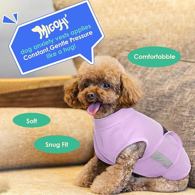 MIGOHI Breathable Dog Anxiety Calming Vest,Dog Firework Anxiety Relief Vest,Dogs Stress and Anxiety Relief Coat,Anxiety Vest for Large Dogs,XL,Lightpurple