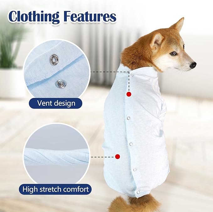 Dog Recovery Suit, Abdominal Wound After Surgery Wear, Anti Licking Bodysuit with Snaps, E-Collar & Cone Alternatives, Long Sleeve Dog Spay Surgical Onesie Prevent Shedding(XL, Blue)