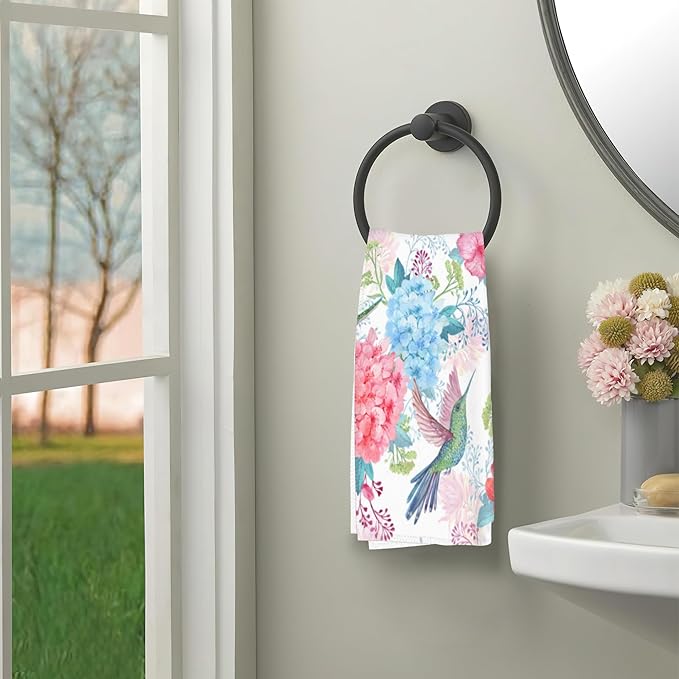 Hummingbirds Hand Towels Set of 2,Tropical Flowers Bath Hand Towels for Bathroom Decorative Soft Absorbent Dish Towels for Kitchen Bathroom Gym Hotel Spa Sport 16x24 Inches
