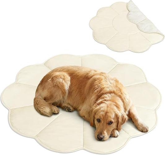 PetAmi Dog Cooling Mat, Flower Shape, Reversible Cooling Nylon Blanket Soft Fleece Pet Pad for Dogs Cats, Summer All Season Use Q-Max>0.3, Large 54x54 in, Beige