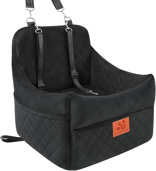 Dog Car Seat for Small/Medium Dogs, Dog Booster Car Seats with Thick Cushion for Dogs Under 35lbs, Detachable Washable Pet Car Seat with Storage Pockets, 2 Safety Belts(Black)