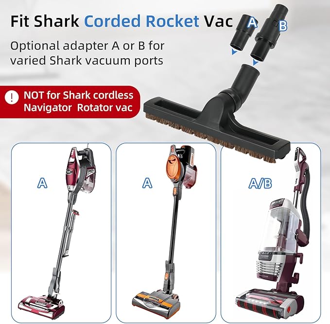 Hardwood Floor Brush Vacuum Attachment for Shark Corded Stick Rocket HV301 HV322, 1-1/4" Accessories with Adapters (Shark Hardfloor Brush)
