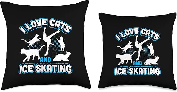 I Love Cats And Ice Skating Figure Skating Throw Pillow