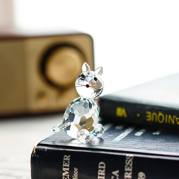 H&D HYALINE & DORA Crystal Collectible Standing Cat Figurine Miniature Glass Christmas Collectible