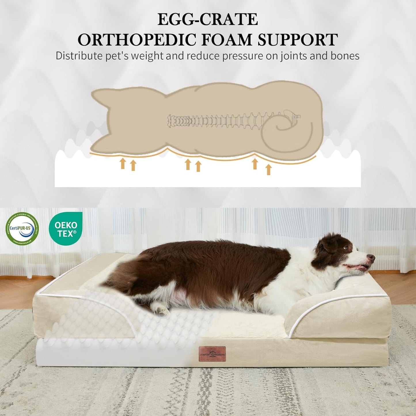 Comfort Expression Small Dog Beds Waterproof Cat Beds Orthopedic Foam Sofa Beds for Small Dogs Comfy Pet Bed with Washable Removable Cover & Non-Slip Bottom(XX-Small,Beige)