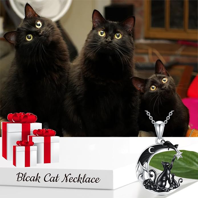 Gothic Jewelry Bat/Cat/Wolf/Dragon/Owl/Fox/Spider/Sun Pendant Sterling Silver Crescent Moon Necklace for Women Girls Black Jewelry Gifts