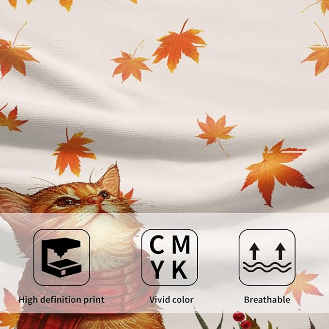 Giwawa Fall Cat Hand Towels Maple Leaves Kitchen Dish Towel Set of 2 Soft Fingertip Small Bath Towel Washcloths Decor for Hotel Spa Gym Sport