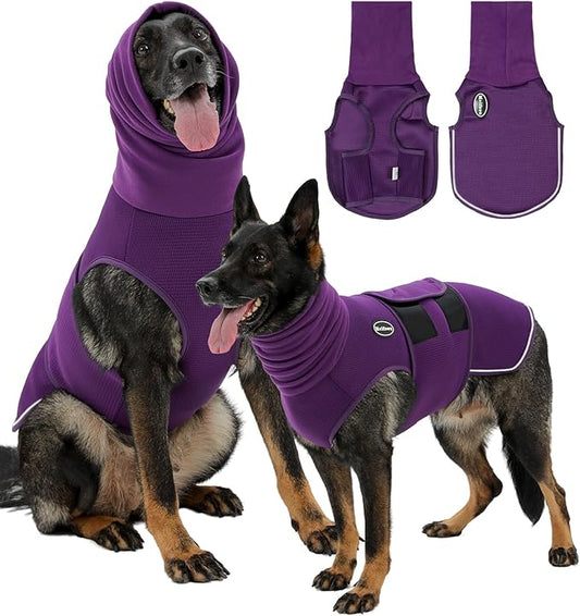 Dog Anxiety Vest with Hood, Skin-Friendly Thunder Jacket for Dogs, All-in-One Dog Calming Shirt with Hood for Thunder, Fireworks, Separation - Keep Pet Calm Without Medicine, Purple, L