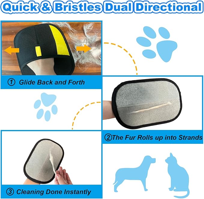 Pet Hair Removal Gloves for Cats Dogs, 2026 Upgraded Electrostatic Reusable Magic Cat Dog Fur Brush, Effortless Pet Hair Remover Mitt Tool for Furniture, Carpet, Clothes, Couch (2pcs-Black)