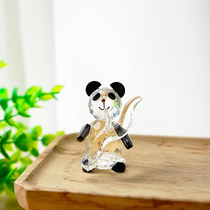 H&D HYALINE & DORA Cute Crystal Glass Panda Figurine with Bamboo for Home Office Decor