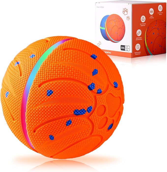 Smart Interactive Dog Toys - ETPU New Material Automatic Moving Dog Ball, Motion Activated Rolling & Rotating Bouncy Toy for Medium & Large Dogs’ Enrichment & Stimulation-Orange