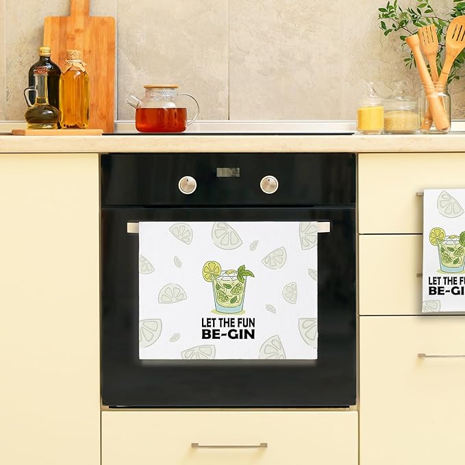 Funny Kitchen Dish Towel 'Let The Fun Be-Gin' Soft Dish Towels Funny Sayings Towels for Kitchen Decor Sweet Housewarming Gifts Novelty Birthday Gifts for Women Men Host Hostess Chef Friend