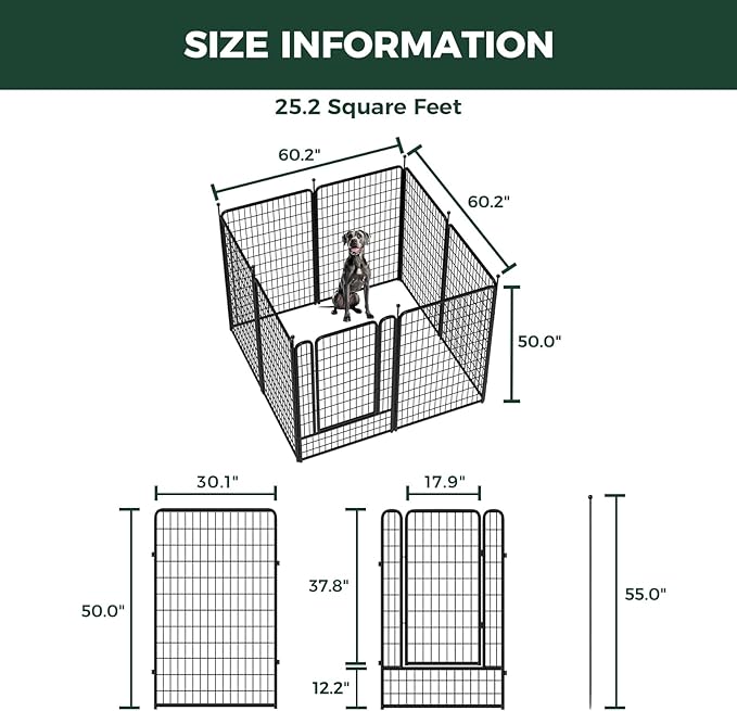 FXW Rollick Unleashed Dog Playpen for Indoor, Yard, RV Camping, 50 inch 8 Panels for Large Dogs, Black│Patented