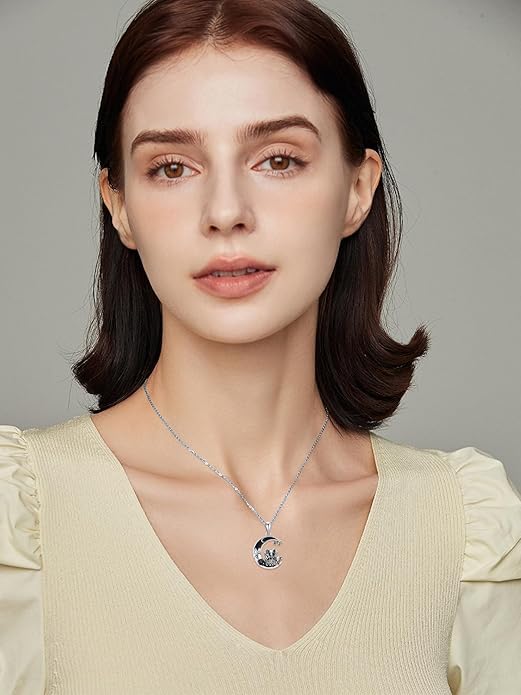 Gothic Jewelry Bat/Cat/Wolf/Dragon/Owl/Fox/Spider/Sun Pendant Sterling Silver Crescent Moon Necklace for Women Girls Black Jewelry Gifts