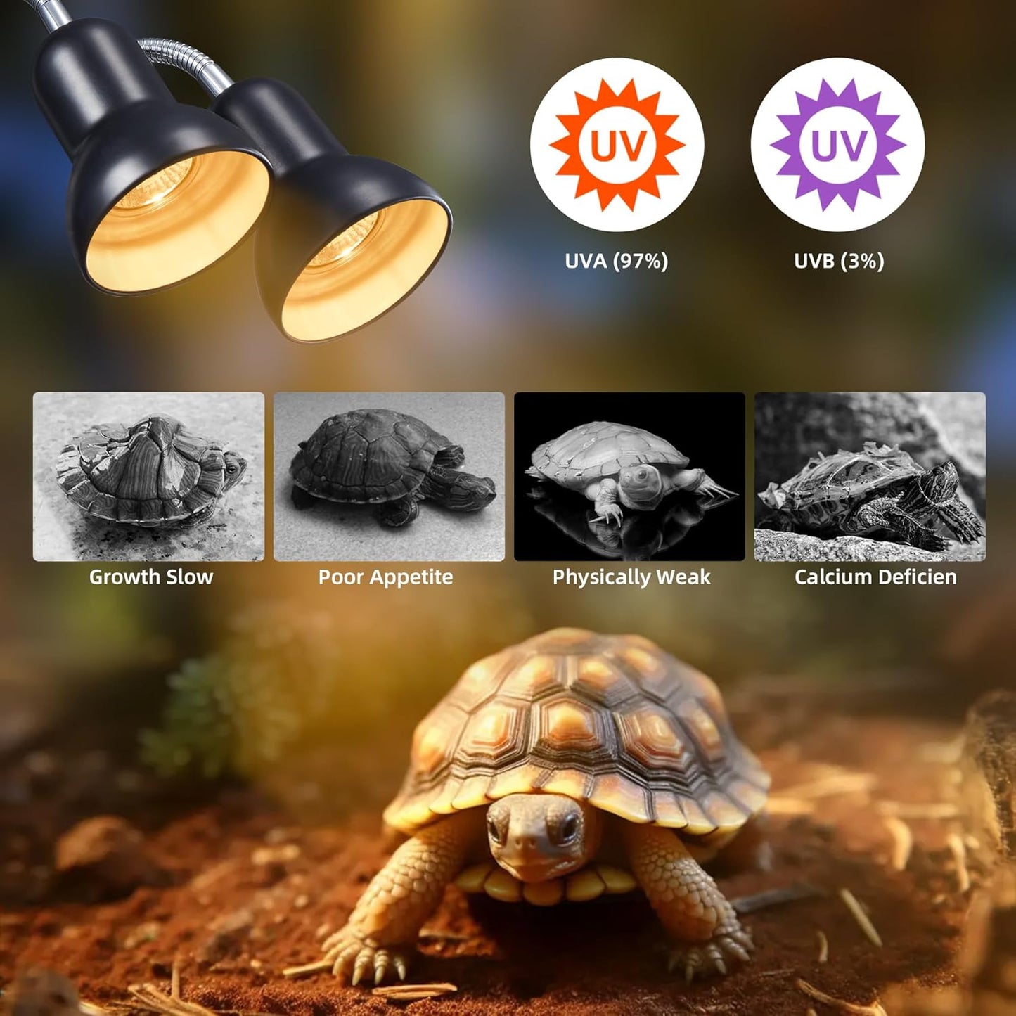 50W Reptile Heat Lamp Bulbs - UVA UVB Bulbs- Light Turtle Heat Lamp for Reptiles and Amphibian Tanks, Terrariums and Cages - 110V Turtle Reptile Heat Bulbs with E26 Screw Cap Base 2-Pack