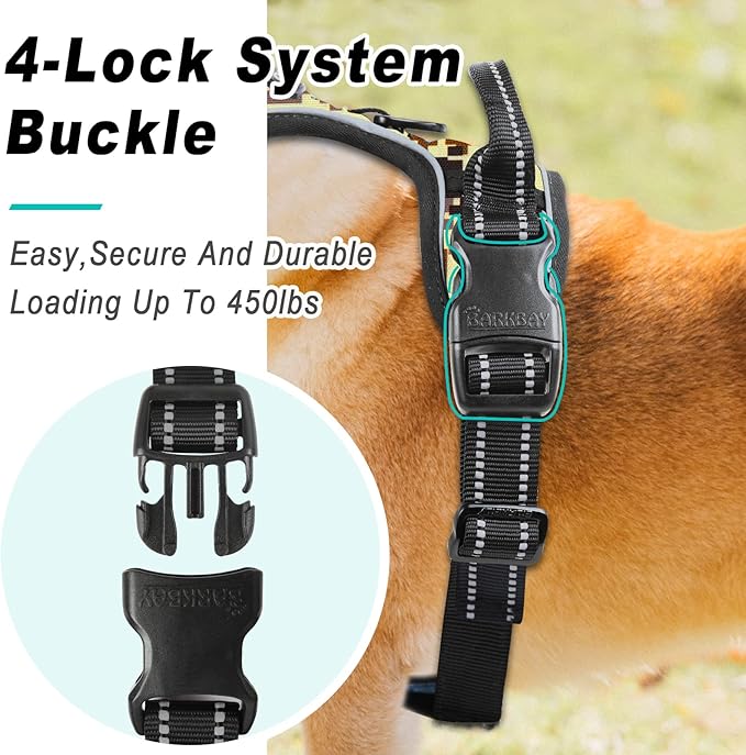 BARKBAY No Pull Dog Harness Large Step in Reflective Dog Harness with Front Clip and Easy Control Handle for Walking Training Running(Desert camo,S)