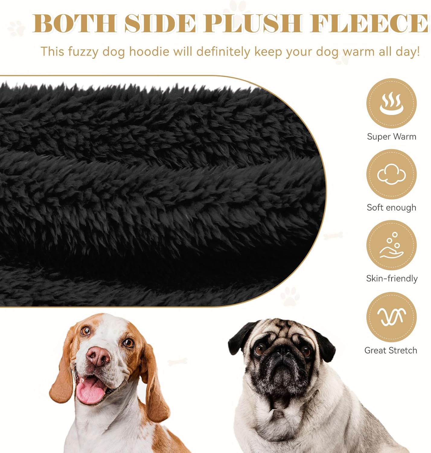 Fuzzy Dog Sweaters for Large Dogs Dog Hoodie Soft Double-Sided Plush Fleece Pet Sweater Clothes Coats Pet Hoodie Sherpa Hooded Sweatshirt(Black-XL)