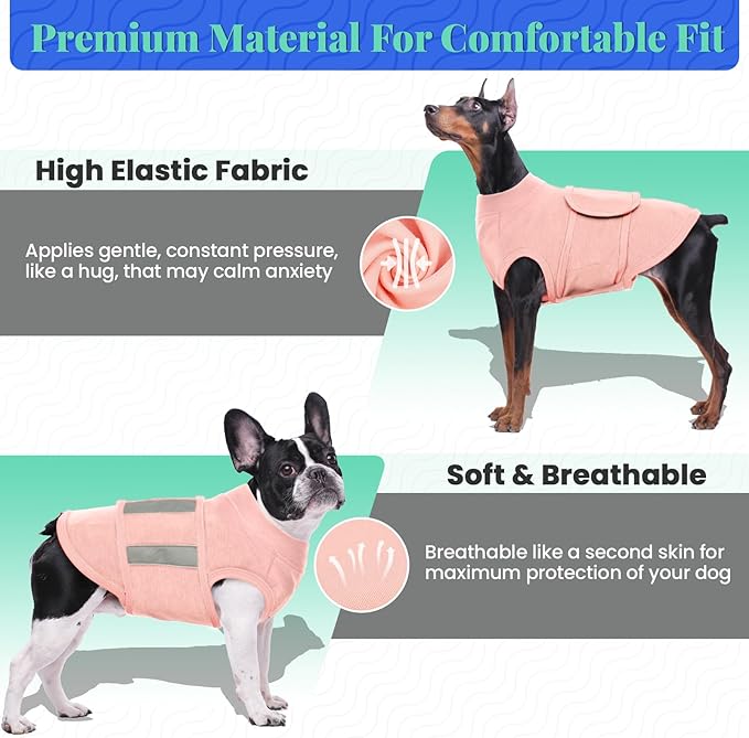 MIGOHI Dog Anxiety Relief Coat,Comfort Anxiety Vest for Dogs,Adjustable Dog Anxiety Calming Wrap for Fireworks,Thunderstorm,Travel,Separation,Anxiety Jacket for Small Dogs,S,Pink