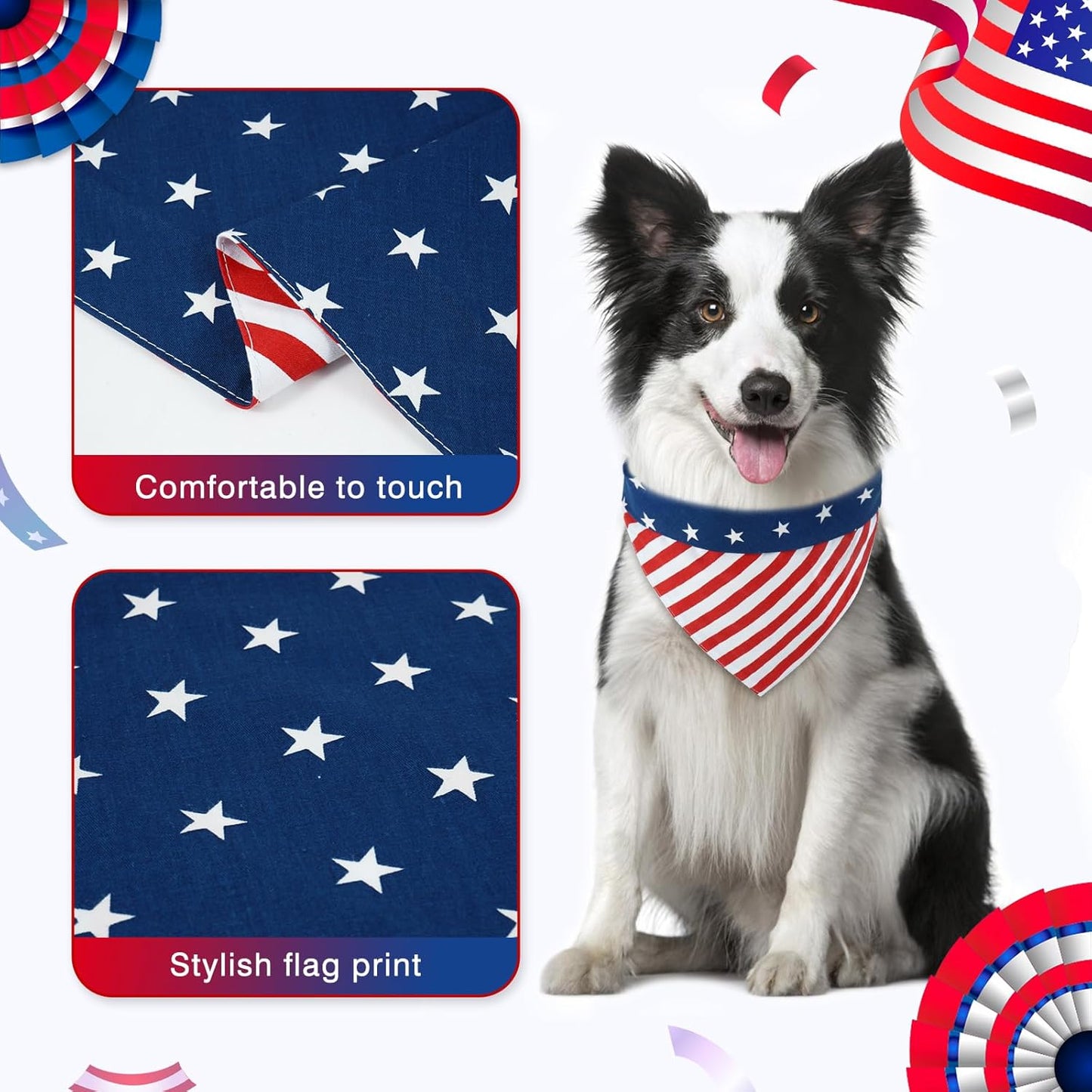 E-Clover 4th of July Dog Bandanas & Matching Scrunchie Set American Flag Dog Scarf Washable Patriotic Pet Bandana Triangle Kerchief Bibs for Medium Large Dogs Owner Gifts