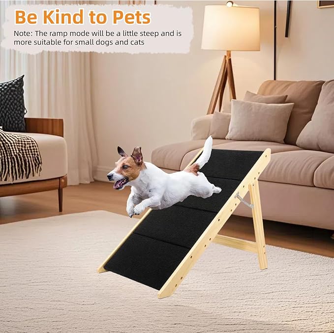 Foldable Dog Stairs/Ramp with 4 Steps - Durable Wooden Pet Stairs for Small, Medium, Large Dogs - Black (5098)