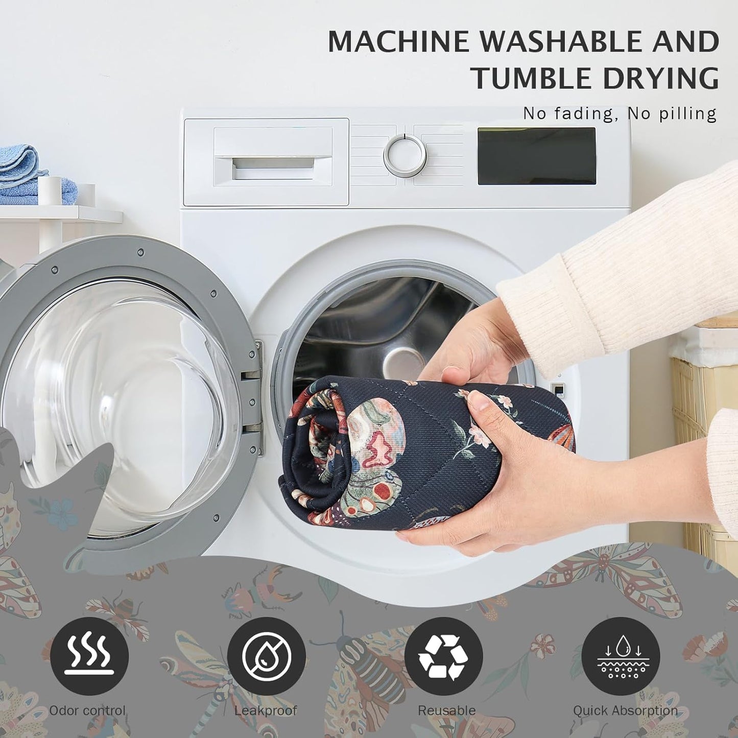 IEUUMLER Washable Pee Pads for Dogs, 1 Pack Insect Pattern Reusable Waterproof Puppy Potty Pads, Non-Slip Absorbent Pet Training Pads for Playpen Crate Bed EU014