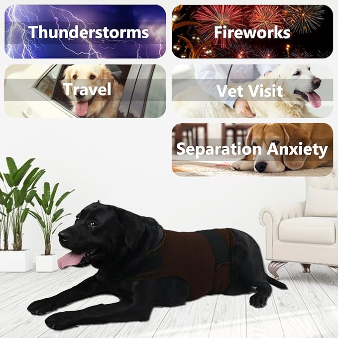 Dog Anxiety Jacket, Skin-Friendly Calming Shirt for Dogs- Dog Coat for Thunder, Fireworks and Separation - Keep Pet Calm Without Medicine & Training, Anti Anxiety Vest for Dogs (Dark Brown, XS)