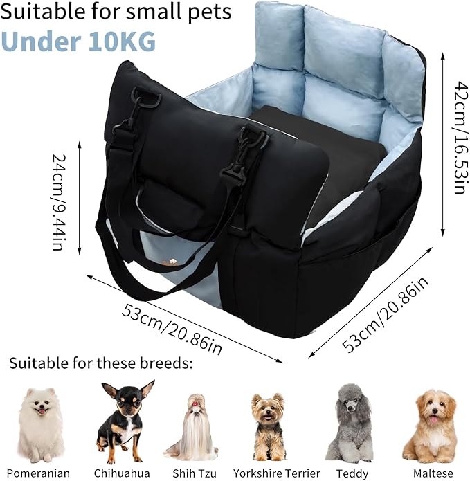 Dog Car Seat for Small Dogs: Puppy Car Seats Bed Waterproof with Safety Leash - Pet Carseat Doggy Carrier with Storage Pockets,Washable,Black