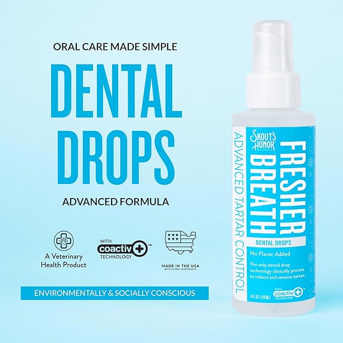 SKOUT'S HONOR Fresher Breath Advanced Dental Drops - Fights Plaque and Tartar, Freshens Breath Fast, No Brushing Required, 4oz, 2-Pack