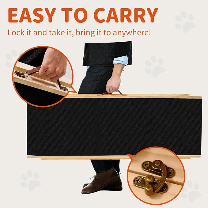 Dog Ramp, 5 Level Adjustable Wooden Folding Pet Ramp for Middle Bed, Couch,SUV-High Traction, Portable Paw Ramps for Small & Large Old Dogs & Cats - Furniture Quality