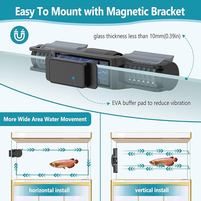 hygger Aquarium Gyre Wave Maker Fish Tank Cross-Flow Pump Adjustable Aquarium Water Circulation Powerhead with Controller Magnetic Base